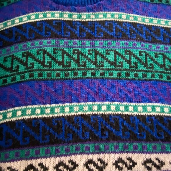 Vintage Multicolor Pattern Wool Blend Sweater, size XL, Ski Resort, Cabincore - Picture 7 of 8